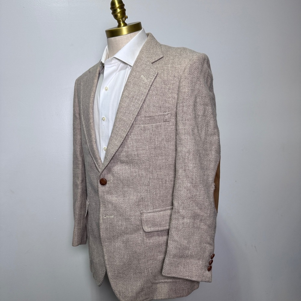 Adams Row Mens Wool Tweed Blazer Tan Herringbone Suede‎ Elbow Patches 40R